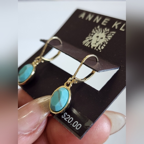 NWT Anne Klein Gold and Turquoise Drop Stud Earrings - Picture 6 of 11